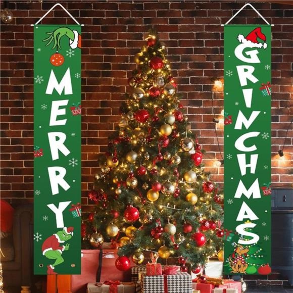 Christmas Decor Merry Grinchmas Banner |  72 x 12 Inches, Door Grinch Decor - Picture 7 of 7